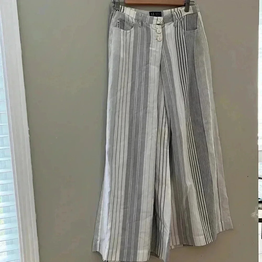 ❤️Host Picks❤️[US4/EU34]ARMANI  JEANS WideLeg Hemp/Linen Blend Gray Straps Pant